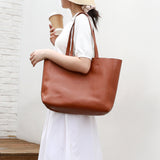 Summer Large Capacity Genuine Leather Women's Tote Bag, Cowhide Handbag Work Commute Shoulder Bag