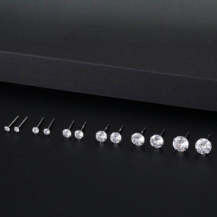 S999 Dazzling Minimalist CZ Stud Earrings, 2-8MM Cubic Zirconia Hypoallergenic Pure Sterling Silver Tiny Earrings for Sensitive Ears Daily - FITINY Jewelry
