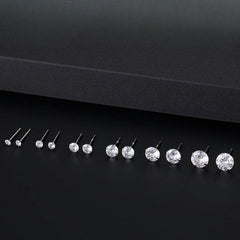 S999 Dazzling Minimalist CZ Stud Earrings, 2-8MM Cubic Zirconia Hypoallergenic Pure Sterling Silver Tiny Earrings for Sensitive Ears Daily - FITINY Jewelry