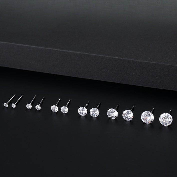 S999 Dazzling Minimalist CZ Stud Earrings, 2-8MM Cubic Zirconia Hypoallergenic Pure Sterling Silver Tiny Earrings for Sensitive Ears Daily - Fitiny