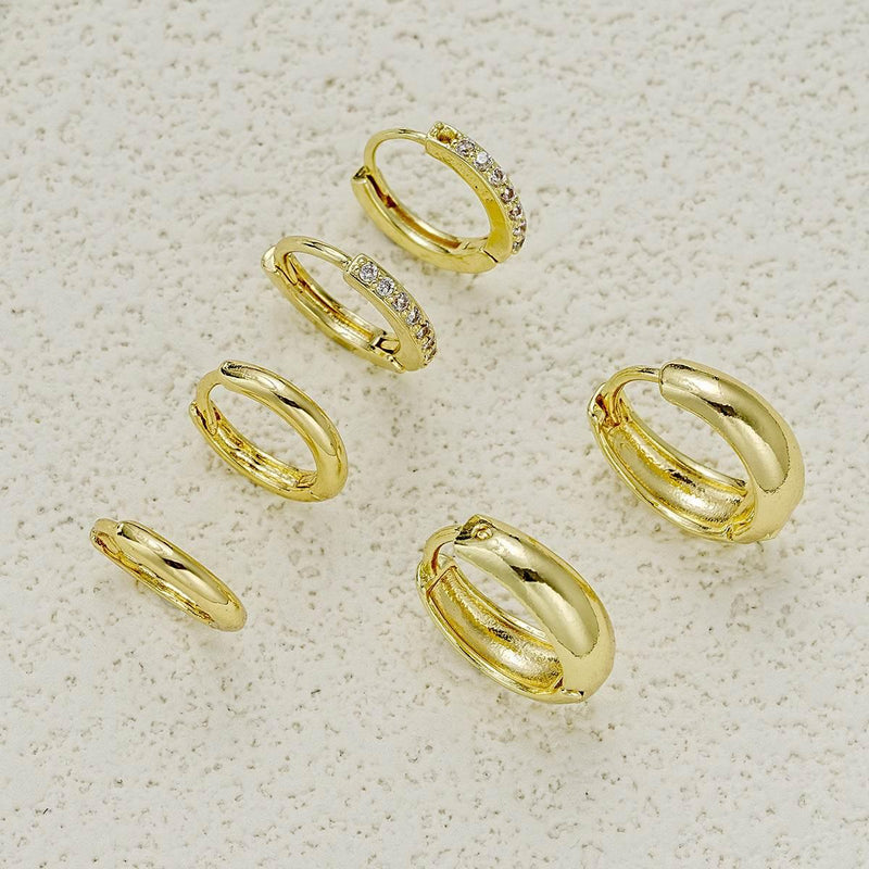 3 Pieces Small Hoop Huggie Earrings Set for Women, Silver St - Front View - FITINY Jewelry