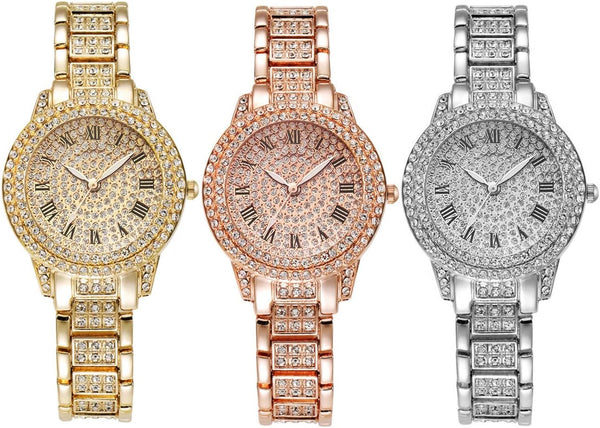 Luxury Women’s Rhinestone Quartz Watch with Diamond-Studded Dial & Bracelet, Elegant Analog Wristwatch for Ladies