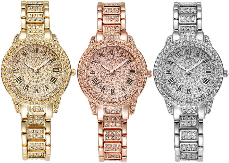 Luxury Women’s Rhinestone Quartz Watch with Diamond-Studded Dial & Bracelet, Elegant Analog Wristwatch for Ladies