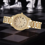 Luxury Women’s Rhinestone Quartz Watch with Diamond-Studded Dial & Bracelet, Elegant Analog Wristwatch for Ladies