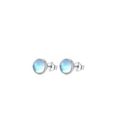 Round Moonstone Stud Earrings in Sterling Silver – Minimalist Korean-Inspired Jewelry