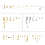 6 Pieces Celestial Star & Moon Earring Set, 18k Gold Plated Stud & Drop, S925 Needle, Stacked Lobe Designs with Dazzling Zirconia