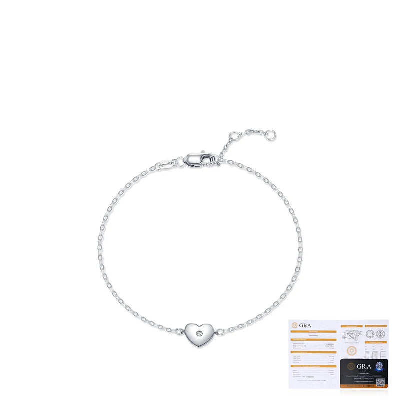 Minimalist Heart-Shaped Moissanite Bracelet in Sterling Silv - Detail View - FITINY Jewelry