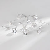 S925 Dazzling Classic 4-Prong CZ Stud Earrings, 2-8mm Round Cubic Zirconia Sterling Silver Earrings, 4 Color Options, Unisex Men Women Daily - Fitiny