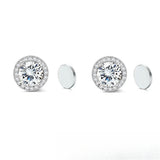 Stainless Steel Magnetic CZ Round Halo Stud Earrings for Men Women, Round Cubic Zirconia Inlaid Magnetic Earrings Non-Piercing Clip On Stud Earring - Fitiny
