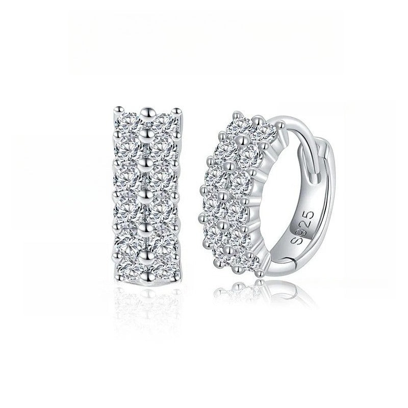Double-Row Full-Pavé Moissanite Stud Earrings in 18K Gold-Pl - Front View - FITINY Jewelry