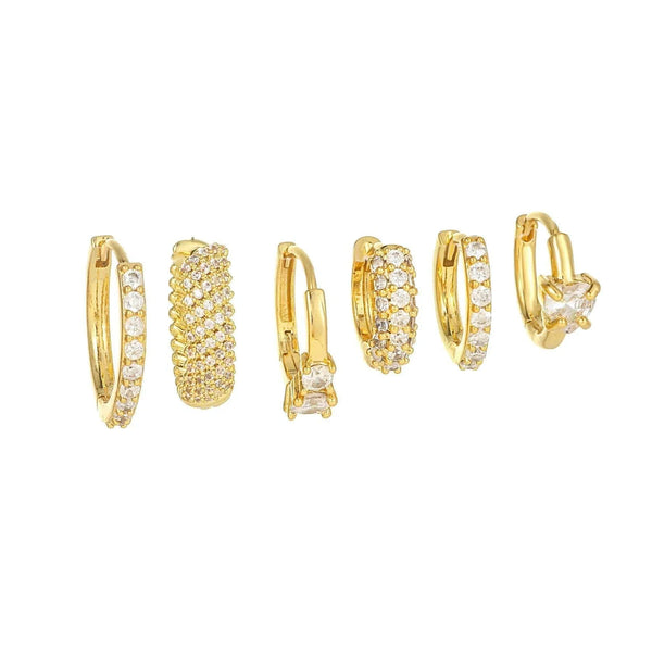 Stapel-6-teiliges Dainty Glam Ohrring-Set, 18k Gold Creolen, 925er Sterlingsilber-Nadel, Stapel-Ohrläppchen-Designs mit funkelndem Zirkonia