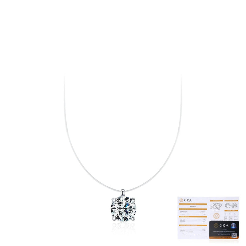 Round Moissanite Solitaire Necklace in Sterling Silver – Min - Detail View - FITINY Jewelry