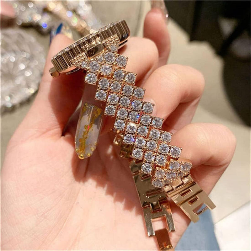 Luxury Women’s Rhinestone Quartz Watch with Diamond-Studded Dial & Bracelet, Shiny Quartz Movement Accurate Time Adjustable Strap Exquisite Electroplated Stainless Luxury Wrist Decoration Watch