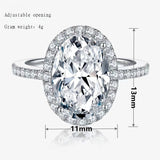 4 Carat Oval-Cut Zircon Halo Ring with Pave Band – Adjustable Luxury Design for Women