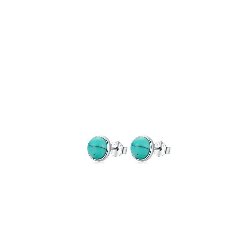 Geometric Turquoise Stud Earrings in Sterling Silver - On Model View - FITINY