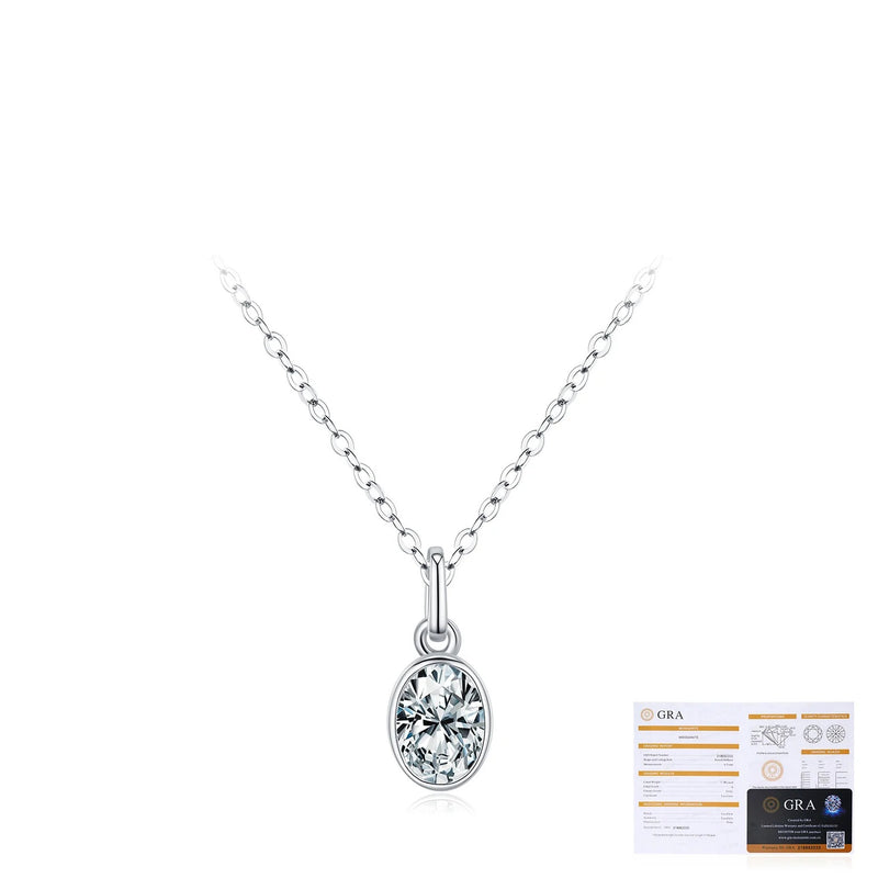 Geometric Oval Moissanite Pendant Necklace in Sterling Silve - Detail View - FITINY Jewelry