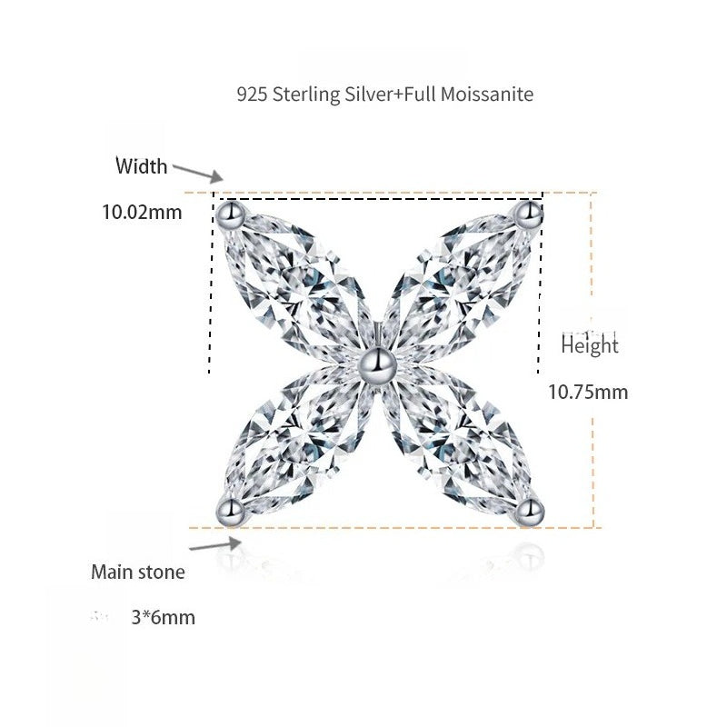 Four-Leaf Clover Moissanite Stud Earrings & Necklace Set in  - Detail View - FITINY Jewelry