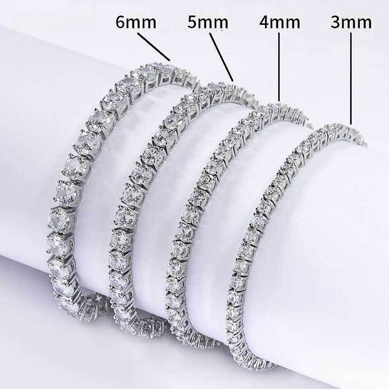 Hip Hop Iced Out Tennis Chain Bracelet, 18K Gold & White Gold Plated, 3–6mm CZ Iced Out Bling Jewelry