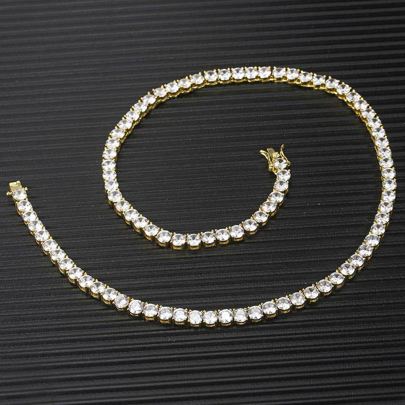 Hip Hop Iced Out Tennis Chain Necklaces, 18K Gold & White Gold Plated, 3–6mm CZ Iced Out Bling Jewelry, 16-24inch