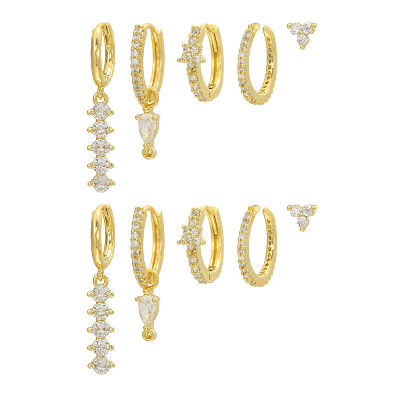5 Pieces Simple Clover Single-Row Serrated Ear Cuff Earring Set, 18k Gold-Plated  Teardrop Zircon Earrings, S925 Needle, Stacked Lobe Designs with Dazzling Zirconia