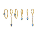 Multi Sets of Blue Flower Pierced Earrings, 4-6pcs, 18k Gold Plated Stud Drop Hoop Huggie Cuff Chain, S925 Needle, Stacked Lobe Designs with Dazzling Zirconia
