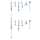 6 Pieces Long Tassel Vintage Earring Set with Micro-Pavé Dazzling Blue Zircons, 18k Gold Plated Ear Studs & Ear Drops, S925 Needle, Stacked Lobe Designs with Dazzling Zirconia