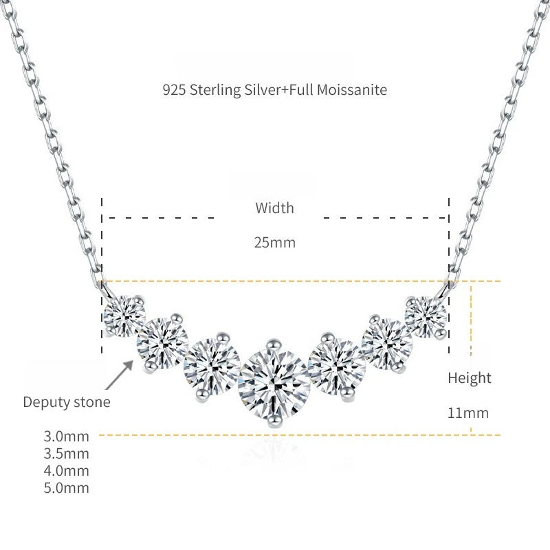 Collar colgante de sonrisa en forma de V con piedras de moissanite creadas en laboratorio – Plata de ley 925 bañada en oro blanco