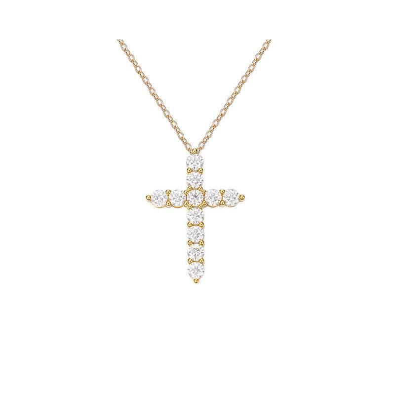 S925 Moissanite Cross Necklace, 3 Color Options, 11 Stones 0.1-0.5ct VVS, Dainty Luxe Clavicle Pendant, Sterling Silver Jewelry - FITINY Jewelry