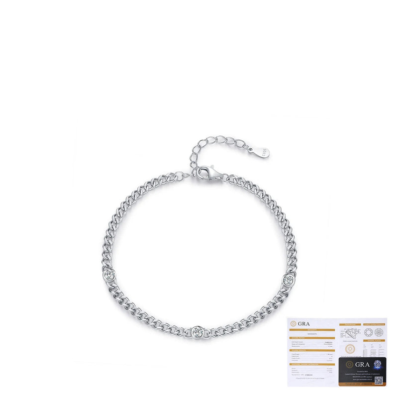 Geometric Punk Style Moissanite Bracelet in Sterling Silver - Side View - FITINY