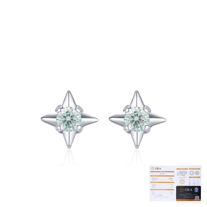 Geometric Star Stud Earrings in Sterling Silver with Green M - Detail View - FITINY Jewelry