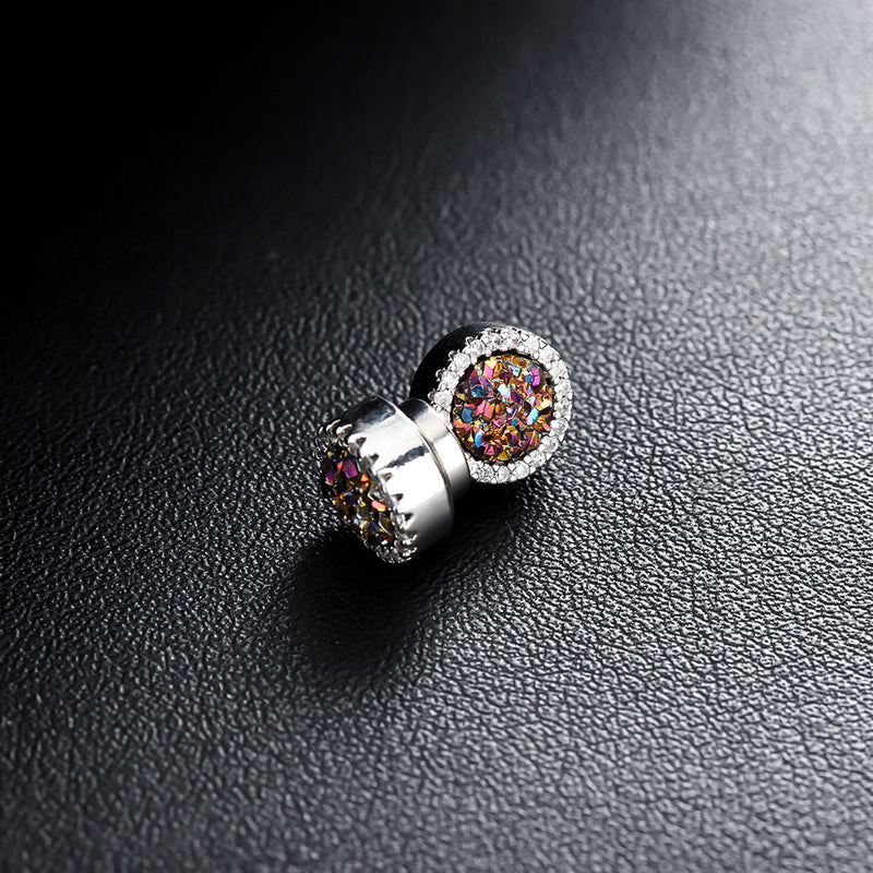 Multicolor Crystal Cluster Magnetic Round Halo Stud Earrings for Men Women, 6mm Round Crystal Inlaid Magnetic Earrings Non-Piercing Clip On Stud Earring - Fitiny