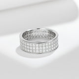 S925 Moissanite Matching Couple Eternity Bands Wedding Rings, Two-Row 1ct & Three-Row 1.8ct, D-Grade VVS, 18K White Gold Plated Unisex Rings