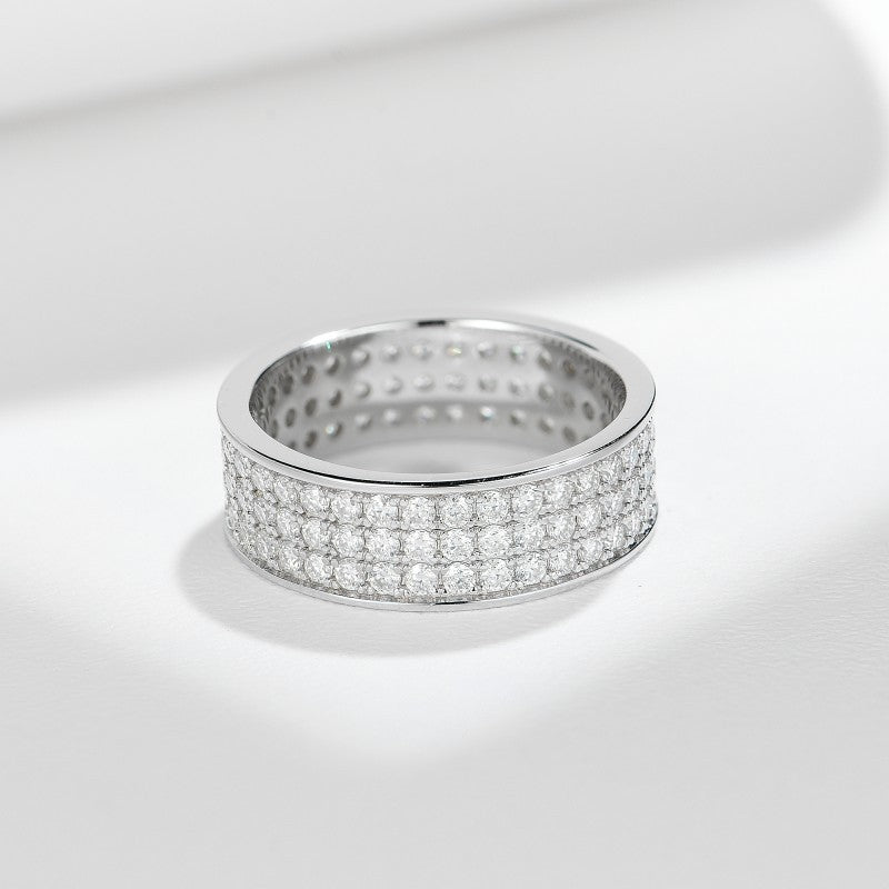 S925 Moissanite Matching Couple Eternity Bands Wedding Rings, Two-Row 1ct & Three-Row 1.8ct, D-Grade VVS, 18K White Gold Plated Unisex Rings
