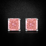 Multicolor Ice Flower Cut Square CZ Stud Earrings, 7*7mm 5A Cubic Zirconia, Dainty Luxe
