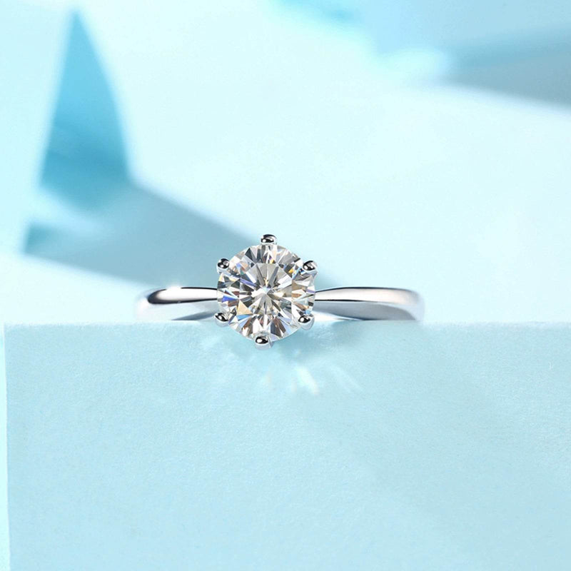 S925 Classic 6-Prong High Carbon CZ Engagement Ring, 0.5–3ct Round Cut Cubic Zirconia, Sterling Silver Daily Gift for Her Him - FITINY Jewelry