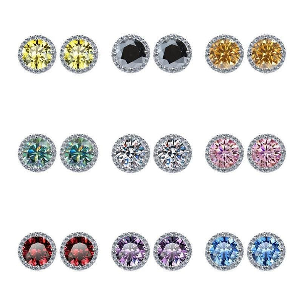 S925 Multicolor Moissanite Halo Stud Earrings, Sterling Silver 10 Color Round-Cut Certificated Moissanite Jewelry for Men & Women, Simple & Stylish Gift for Wedding, Birthday, Anniversary