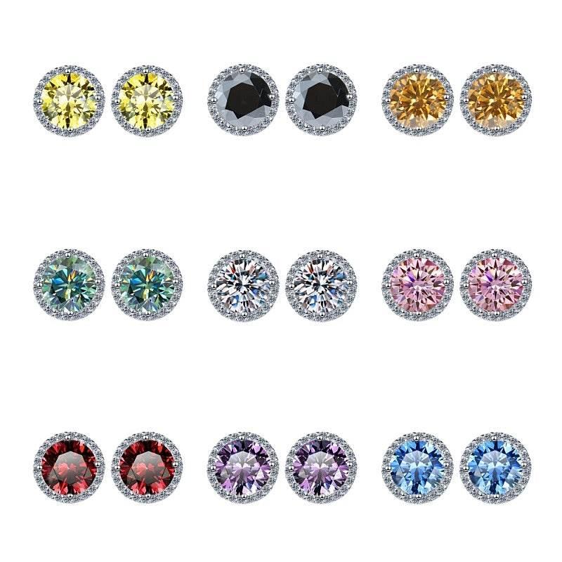 S925 Multicolor Moissanite Halo Stud Earrings, Sterling Silver 10 Color Round-Cut Certificated Moissanite Jewelry for Men & Women, Simple & Stylish Gift for Wedding, Birthday, Anniversary - FITINY Jewelry