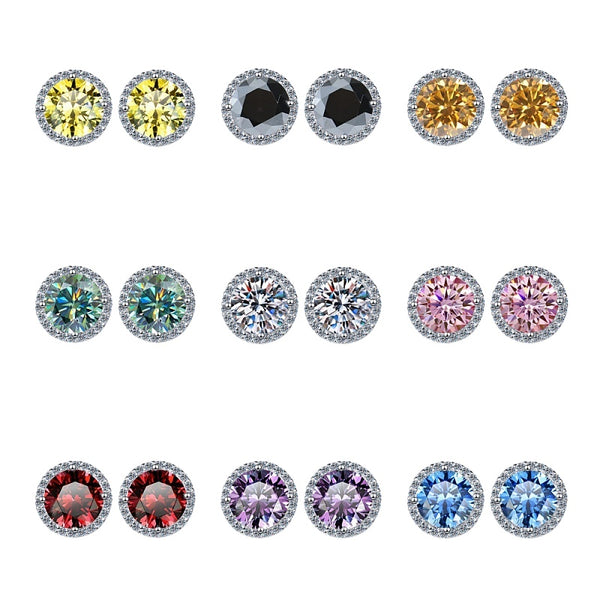 S925 Colorful Moissanite Halo Stud Earrings, Sterling Silver 10 Color Round-Cut Certificated Moissanite Jewelry for Men & Women, Simple & Stylish Gift for Wedding, Birthday, Anniversary