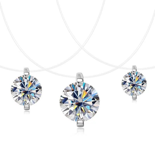 Sterling Silver Moissanite Pendant Necklace – Invisible Floating Dainty Choker, Adjustable 15.7in + 2in (0.5–3ct), Mermaid Tear Design