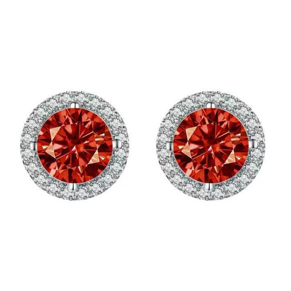 S925 Multicolor Moissanite Round Halo Stud Earrings with Threaded Needle, 8 Color Options, 0.1-3ct D-Grade VVS, Sterling Silver Jewelry for Men Women - FITINY Jewelry