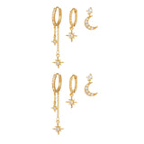 3 Pieces Lunar Starlight Glow Earring Set, 18k Gold and White Gold Stud Drop Hoop, S925 Needle, Stacked Lobe Designs with Dazzling Zirconia