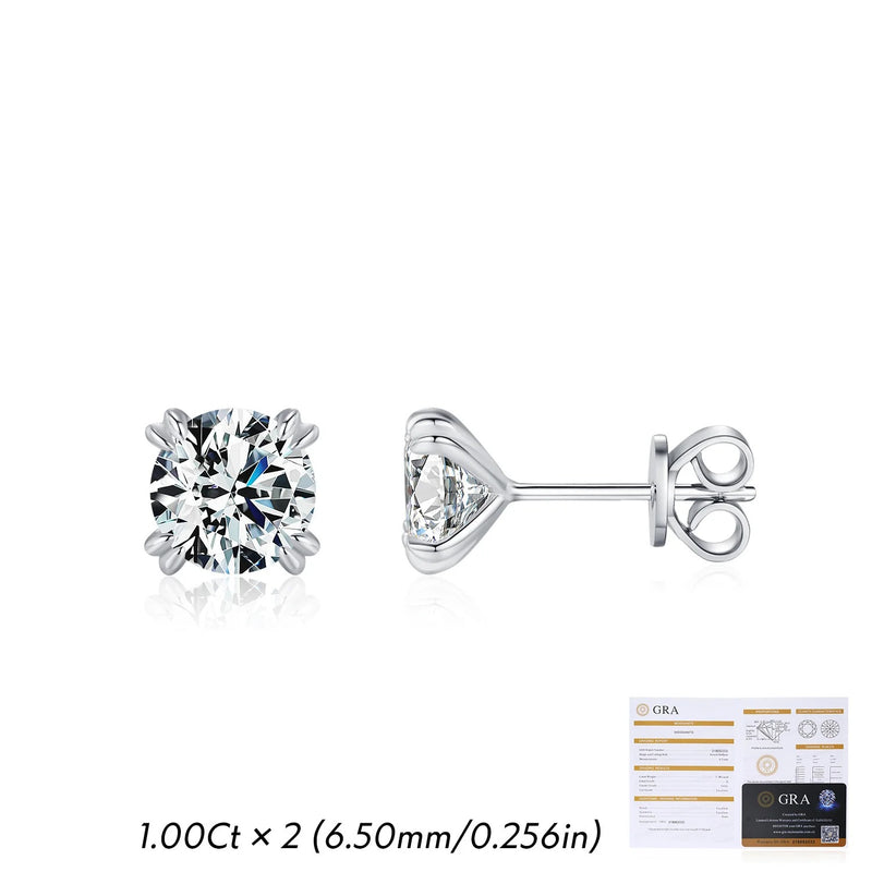 Round Moissanite Stud Earrings in Sterling Silver – Modern G - Gift Box - FITINY Jewelry