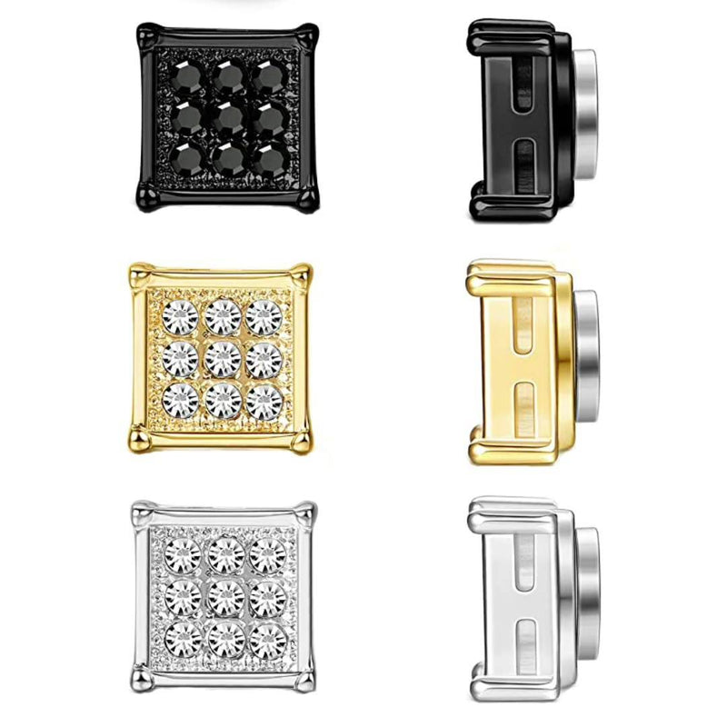Stainless Steel Magnetic Iced Out CZ Square Stud Earrings for Men Women, 9 Mini Cubic Zirconia Inlaid Magnetic Earrings Non-Piercing Clip On Stud Earring - FITINY Jewelry