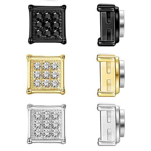 Stainless Steel Magnetic Iced Out CZ Square Stud Earrings for Men Women, 9 Mini Cubic Zirconia Inlaid Magnetic Earrings Non-Piercing Clip On Stud Earring - FITINY Jewelry