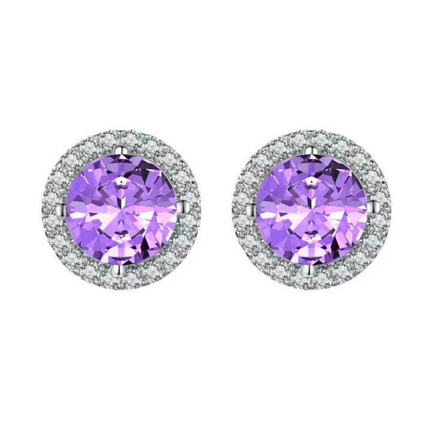 S925 Multicolor Moissanite Round Halo Stud Earrings with Threaded Needle, 8 Color Options, 0.1-3ct D-Grade VVS, Sterling Silver Jewelry for Men Women - FITINY Jewelry