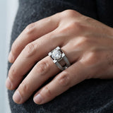Man wearing the Moissanite Solitaire Ring in 925 sterling silver, 2ct brilliant round cut