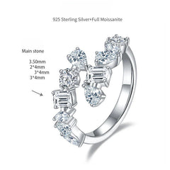 Geometric Emerald Green Moissanite Stack Ring Set in Sterlin - On Model View - FITINY
