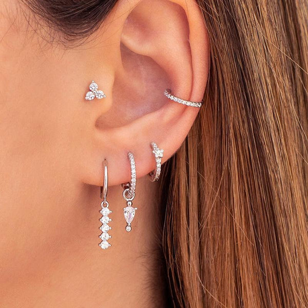 5 Pieces Simple Clover Single-Row Serrated Ear Cuff Earring Set, 18k Gold-Plated  Teardrop Zircon Earrings, S925 Needle, Stacked Lobe Designs with Dazzling Zirconia