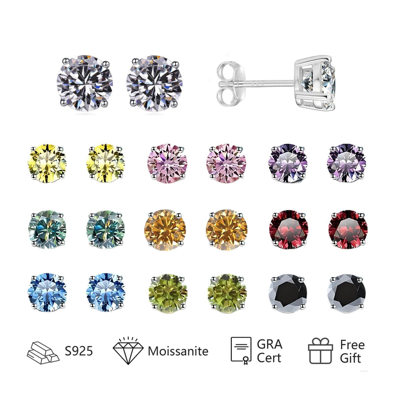 S925 Champagne Gold Moissanite 4-Prong Stud Earrings, 0.5-3ct D-Grade VVS Certificate, Unisex Hypoallergenic Sterling Silver Gift - FITINY Jewelry