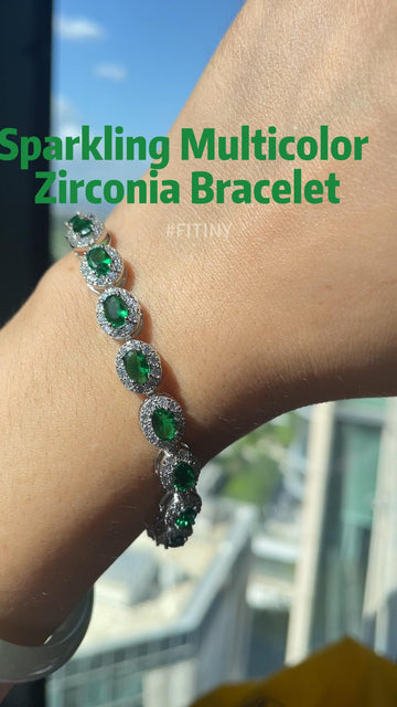 Green CZ Halo Tennis Bracelet – Multicolor Cubic Zirconia Bridal Jewelry Gift for Her